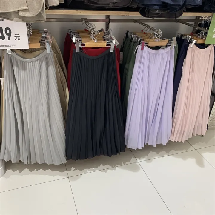 uniqlo-กระโปรงกระโปรงมีจีบอเนกประสงค์บางและเข้ารูปพอดีใหม่ฤดูใบไม้ผลิและฤดูร้อนห้องลองเสื้อ2022กระโปรงแบบจีบยาว448502กระโปรงมีจีบ