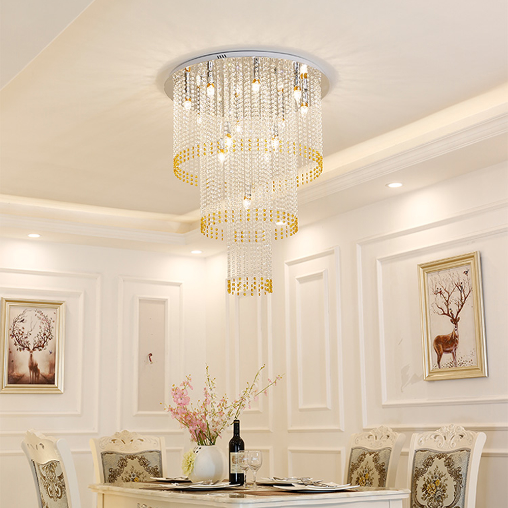3 Layers K9 Crystal Chandeliers Remote Control LED Pendant Ceiling Light Decor 