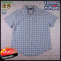 Tommy Hilfiger®แท้ อก 48 เสื้อเชิ้ตผู้ชาย ทอมมี่ ฮิลฟิกเกอร์ สีฟ้า เสื้อแขนยาว เนื้อผ้าดี ใส่เที่ยวใส่ทำงาน