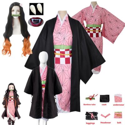 Kamado Nezuko Cosplay Costume Anime Demon Slayers Kimono Kimetsu No Yaiba Clothes Uniform Hallween Women Kids