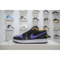 HOT 【 Original straight NK* Ar-J0dn-1 Low Black Purple Yellow All Match Fashion Basketball Shoes Comfortable Cass Sports Shoes {Free Shipping}