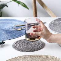 6ชิ้น/ชุดแผ่นรองจานลินินสำหรับอาหารค่ำ Tabl Pad ที่รองแก้ว Tabl Boho Placemat Round Tabl Placemat ฟางความร้อนสำหรับอาหารเช้า