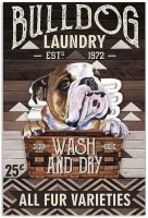 Dog Metal Poster Bulldog Laundry All Fur Varieties Tin Signs Cafe Living Room Bathroom Kitchen Home Art Wall Decor