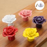 Rose Shape Ceramic Door Knob Elegant Vintage Ceramic Rose Floral Door Handle Knob with Screw for Cabinets Cupboards Drawers Door Hardware Locks