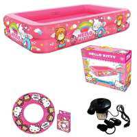 PT Option สระน้ำเป่าลม สี่เหลี่ยมลิขสิทธิ์ ลาย Hello Kitty ขนาด 305 x 183 x 56 ซม. แถมสูบลมไฟฟ้า 1 ตัวและห่วงยางคิตตี้ 20 นิ้ว 1 อัน