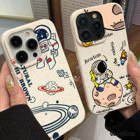 Astronaut Spaceship Couple Case เคสโทรศัพท์มือถือ แบบนิ่ม ลายหมีน่ารัก ย่อยสลายได้ เป็นมิตรกับสิ่งแวดล้อม สําหรับ iPhone 15 14 13 12 11 Pro Max X Xr Xs Max 7 8 Plus 14Plus SE2020