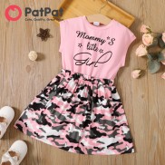 PatPat Toddler Girl Pink Letter Print Sleeveless Splice Dress For 2-6Y