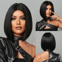 【LZ】¤♗❣  Bob Wigs For Black Women Short Black Bob Middle Part Heat Resistant Synthetic Wig For Daily Use