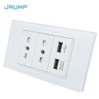 【CW】 Italy Chile Standard Socket USB 2A Fast Charging AC 100V-250V 16A Home Electricity Power Plug Socket Luxury Tempered Glass Panel