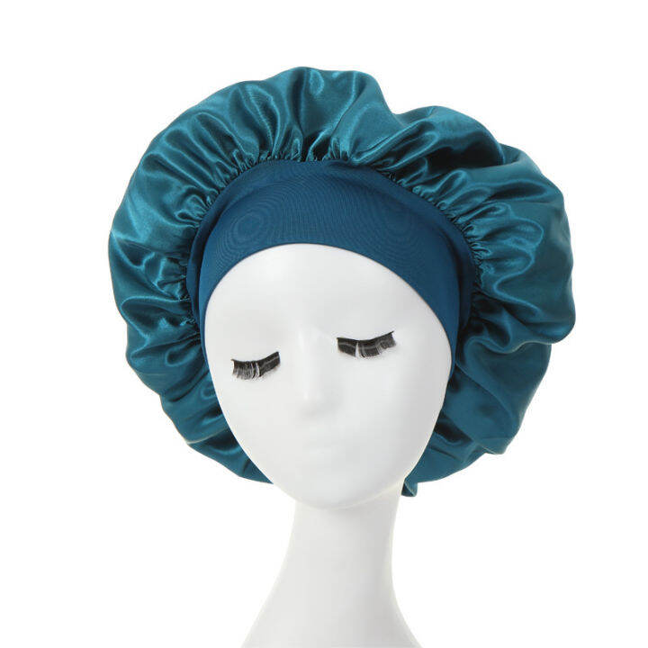 new-fshion-women-satin-night-sleep-cap-hair-bonnet-hat-silk-head-cover-wide-elastic-band