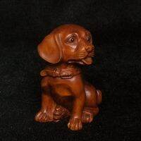 จีน wood มือแกะสลักสัตว์ Dog Figurine Gift Collection H 5.2 CM