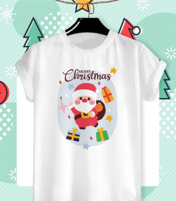 เสื้อยืดลายปีใหม่ Happy New Year &amp; Merry Christmas 2023 ลายน่ารักๆ ผ้า TK ใส่สบาย สีสันสดใส ไม่ยืดไม่ย้วย