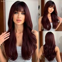 Dark Brown Red Long Wavy Synthetic Wigs with Bangs Layered Natural Wave Wigs for Women Heat Resistant Cosplay Daily Hair [ Hot sell ] Toy Center 2