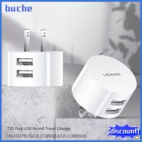 BUCHE กลม 5V 2.1A ชาร์จโทรศัพท์มือถือ ที่ชาร์จ USB คู่ ที่ชาร์จผนัง ที่ชาร์จสำหรับเดินทาง อะแดปเตอร์ชาร์จ