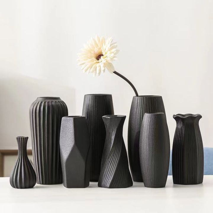 european-modern-simple-black-white-ceramic-diy-flower-vase-retro-flower-container-handmade-crafts-home-living-room-decoration