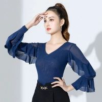 Modern Dance Top Women S National Standard Dance Ruffled Sleeves Latin Dance Costume Tops Comition Performance Practice Cloth