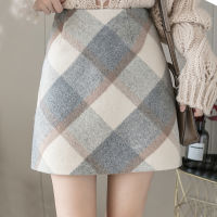 Flectit Woolen Plaid Skirt High Waist A-line Short Check Skirt Women Winter Spring England Style