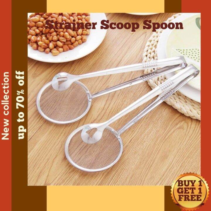 Stainless Steel Fine Mesh Strainer Tongs Oil Filter Spoon 2 in 1 Oil Skimmer Colander With Clip