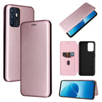Oppo Reno6 4G Case, EABUY Carbon Fiber Magnetic Closure with Card Slot Flip Case Cover for Oppo Reno6 4G
