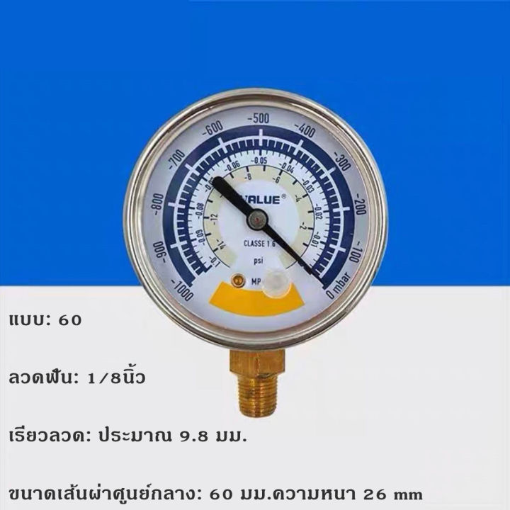 ไมครอนเกจ-เกจวัดแรงดัน-vacuum-gauge-value-แบบเข็ม-เกจวัดสูญญากาศ-เกจลมดูด-เกจปั๊มลมเครื่องรีดนม-เกจแรงดันลบ-63mm