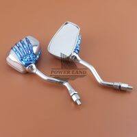 1pair Motorcycle Blue Chrome Metal Skeleton Skull Hand Claw Rear-View Side Mirror Fit All 10mm/8mm Mirror Bolts For Harley Honda