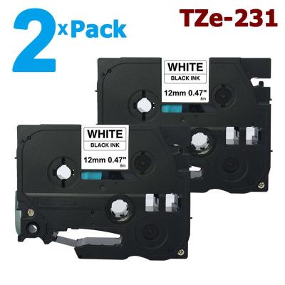 2 Pack 12mm Tze231 Black on White for Brother PTouch Label Tape 8M Length TZe-231 TZ-231 TZ231 Tze Tz 231 Compatible with P-Touch P Touch Labeler/ Label Maker Printer/ Labeling Tool System, Laminated Sticker Ribbon Lettering Print Cassette