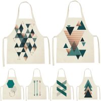 Geometry Style Apron Household Cleaning Pinafore Chef Apron Polygon Pattern Sleeveless Cotton Linen Aprons Home Custom Apron Bib