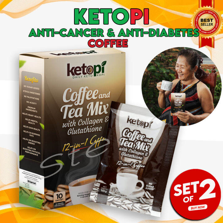 SET OF 2! Original Ketopi Coffee Plus Tea Mix With Collagen and Glutathione Anti Cancer and Anti