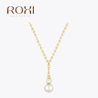 ROXI 925 Sterling Silver Zircon Pearl Classic Womens Dangle Necklaces Elegant Pearl Summer Beach Sexy Fine bJewelry Accessories