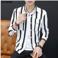 Men long sleeve casual striped the spring and autumn season new outfits shirt cultivate ones morality thin coat