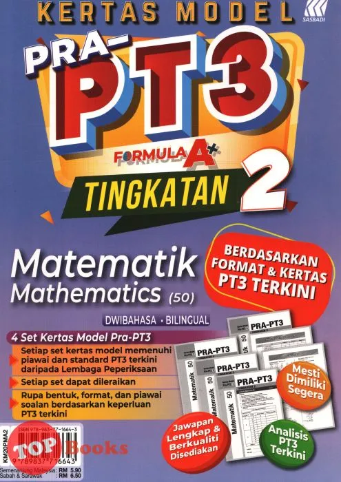 Topbooks Sasbadi Kertas Model Pra Pt3 Formula A Matematik Tingkatan 2 Dwibahasa Lazada