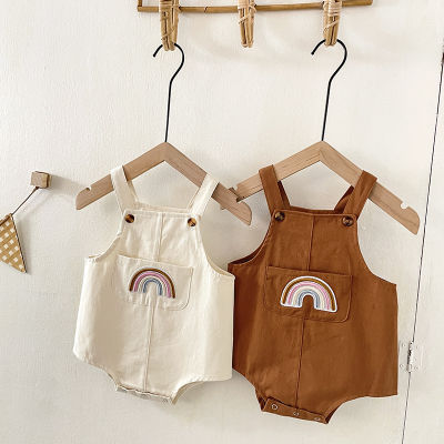 2022 Autumn New Infant Bodysuits Baby Girl Cotton Clothes Pocket Rainbow Embroidery Overalls For Toddler Boys Loose Jumpsuit
