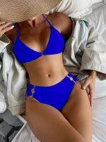 Metal Rings Micro Bikini 2023 Women Swimsuit Push Up Bikini Set Swimwear Female Royal Blue Brazilian Bathing Suit Cross Back