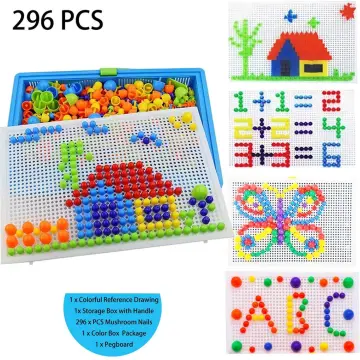 296Pcs Kids Peg Board Jigsaw Puzzle Mushroom Nails DIY Educational Toys  Gift New