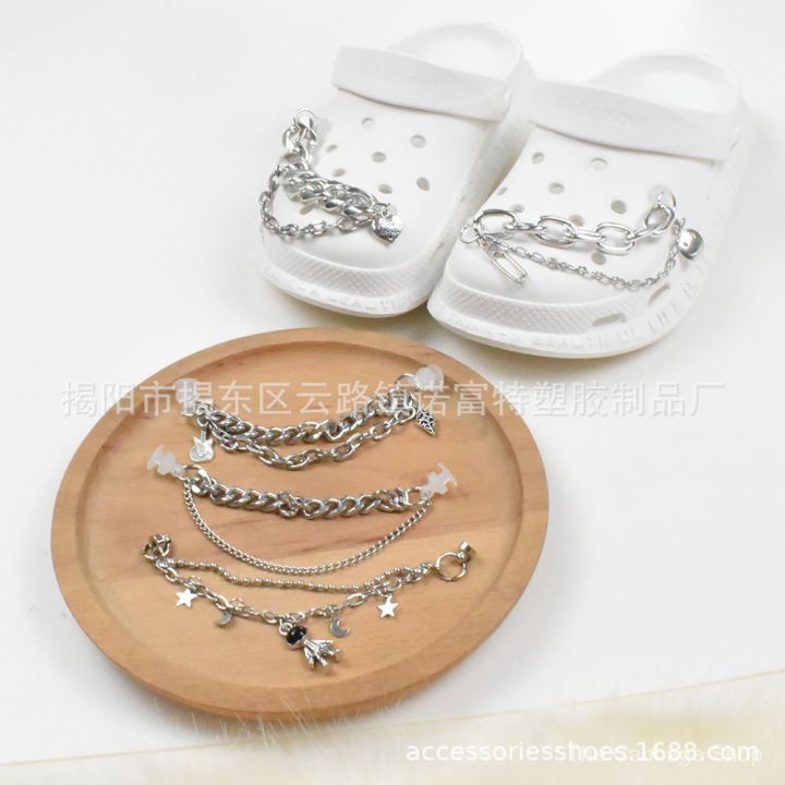 หลุม-shoesdiysilver-โซ่หนาสุดทุกการแข่งขันอุปกรณ์เสริมรองเท้าเครื่องประดับเชือกผูกรองเท้าตกแต่งรองเท้าหัวโซ่รองเท้าโปร่งใสหัวเข็มขัด