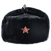 CAMOLAND PU Leather Winter Hats For Women Men Warm Bomber Hat Faux Fur Earflap Caps Male Soviet Army Military Badge Russia Hats