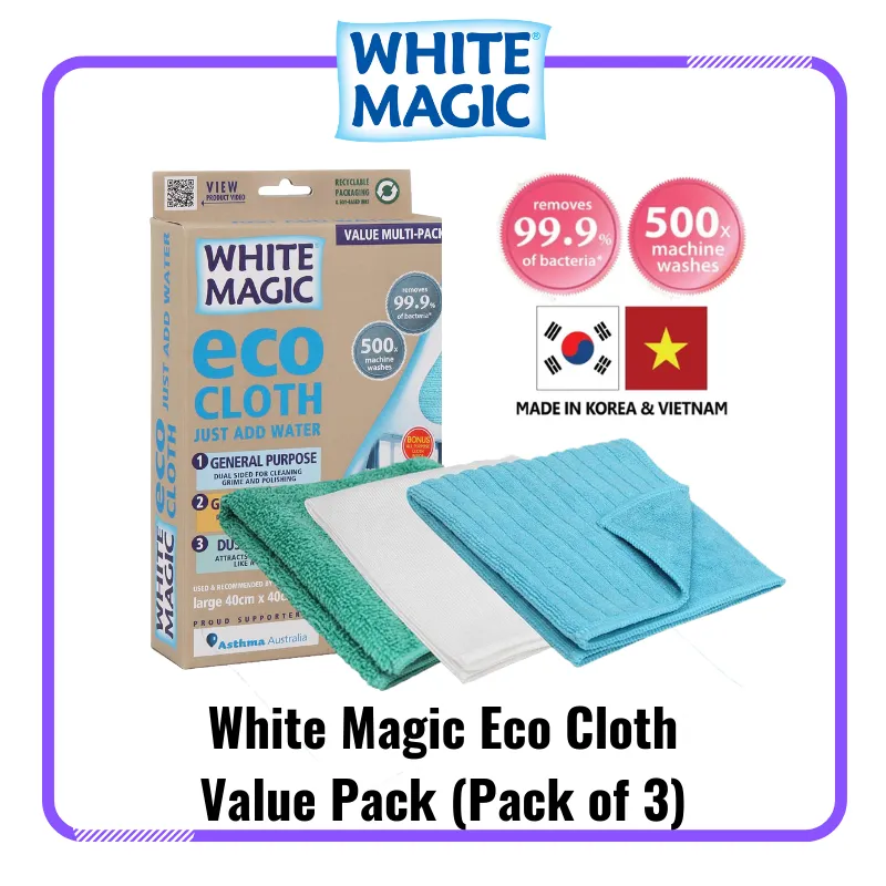 White Magic Microfibre Household Value Pack Eco Cloth - Pack of 3 [General  Purpose , Dust & Polish , Glass & Window , chemical free cleaning