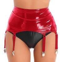 【YF】♘  Womens Patent Leather Garters with Four Metal Pole Nightclub Performance Costume