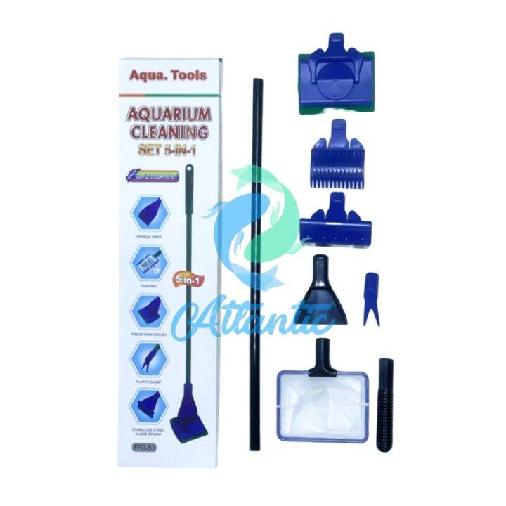 Aqua Tools Aquarium Cleaning Set 5 in 1 Scraper Jaring Garpu Soil Busa