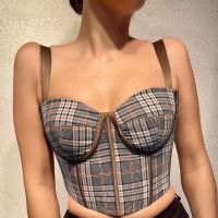 [Cos imitation] ใหม่ Camisoles ฤดูร้อนสำหรับ2022 Elegant Retro ลายสก๊อต Corset Crop Top หญิง T เสื้อผู้หญิง39; S เสื้อผ้า Tshirt Tees