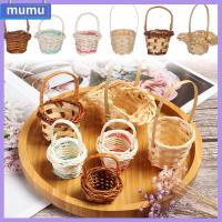 MUMU 4pcs 6 สไตล์ DIY เครื่องประดับ ตะกร้าสานมือ ตกแต่งตุ๊กตาจิ๋ว ตะกร้าอาหารผัก กรอบรูปหวายบ้านตุ๊กตา