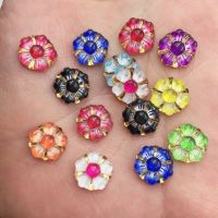 60pcs Shiny Resin 12mm Colorful Phnom Penh Flower Flatback Rhinestone Ornaments DIY Wedding Appliques Craft W78 Haberdashery