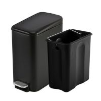 1 Piece Compact Bathroom Trash Can Bedroom Products School Products with Steel Pedal Step with Plastic Belt Lining Removable Black, 5-Liter