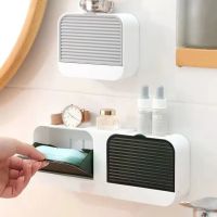 High-end No punching Internet celebrity creative soap box without punching wall-mounted household soap box with cover toilet laundry soap drain box