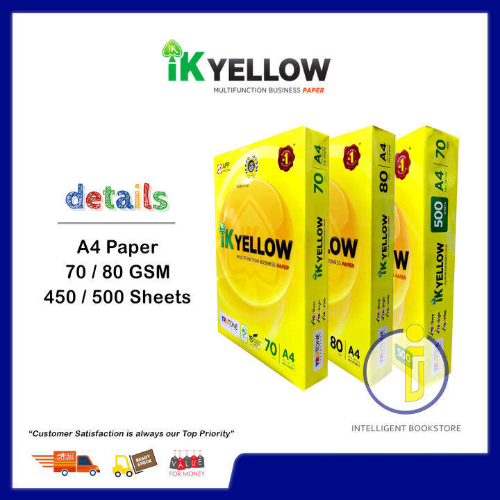 [Intelligent] IK Yellow A4 Paper 70/80GSM 450/500Sheets (Photocopy ...