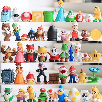 ZZOOI 12/48pcs Super Mario Bros Action Figures Kawaii Bowser PVC Anime Figure with Storage Bag for Children Toys Gifts