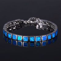 Square Design Blue Fire Opal Bracelet For Gift