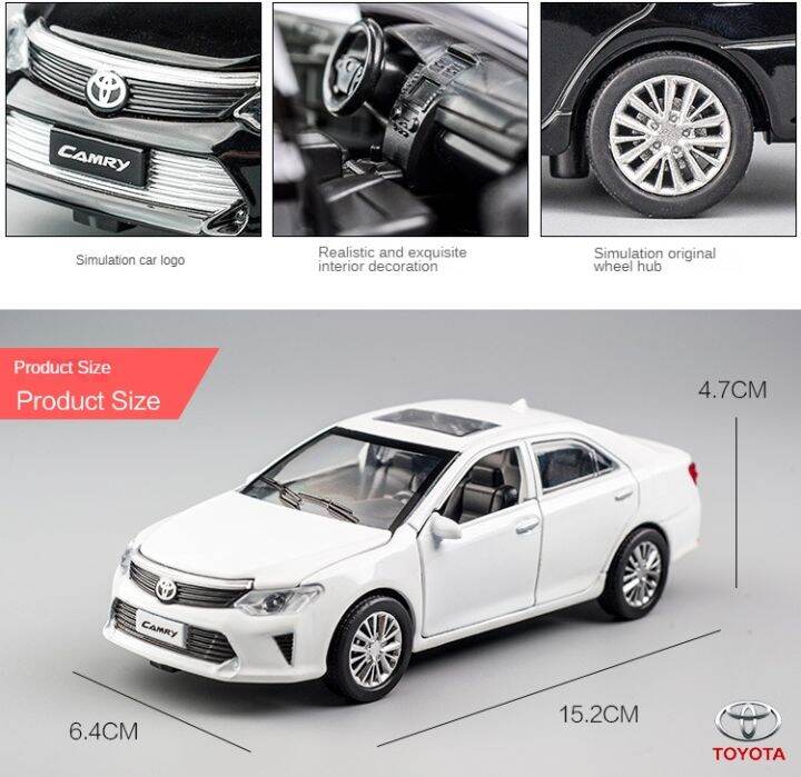 โตโยต้าคัมรี่-d-iecast-รถ1-24-1-32โลหะรถรุ่นเปิดประตูด้วยแสงเสียงที่แข็งแกร่งดึงกลับรถของเล่นเครื่องประดับเค้กตกแต่งรถสำหรับ3-12ปีเด็กอายุ