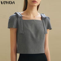 VONDA สายสะพายไหล่คอเหลี่ยมสำหรับผู้หญิงเสื้อสั้นทนทานเสื้อสตรีแขนยาวพัฟลำลอง (ลายดอกไม้เกาหลี)