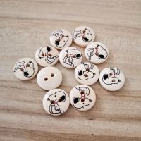 50PCs Wooden Sewing Buttons Scrapbooking Round Two Holes Dog Pattern 15mm Dia. Costura Botones Decorate bottoni botoes Haberdashery